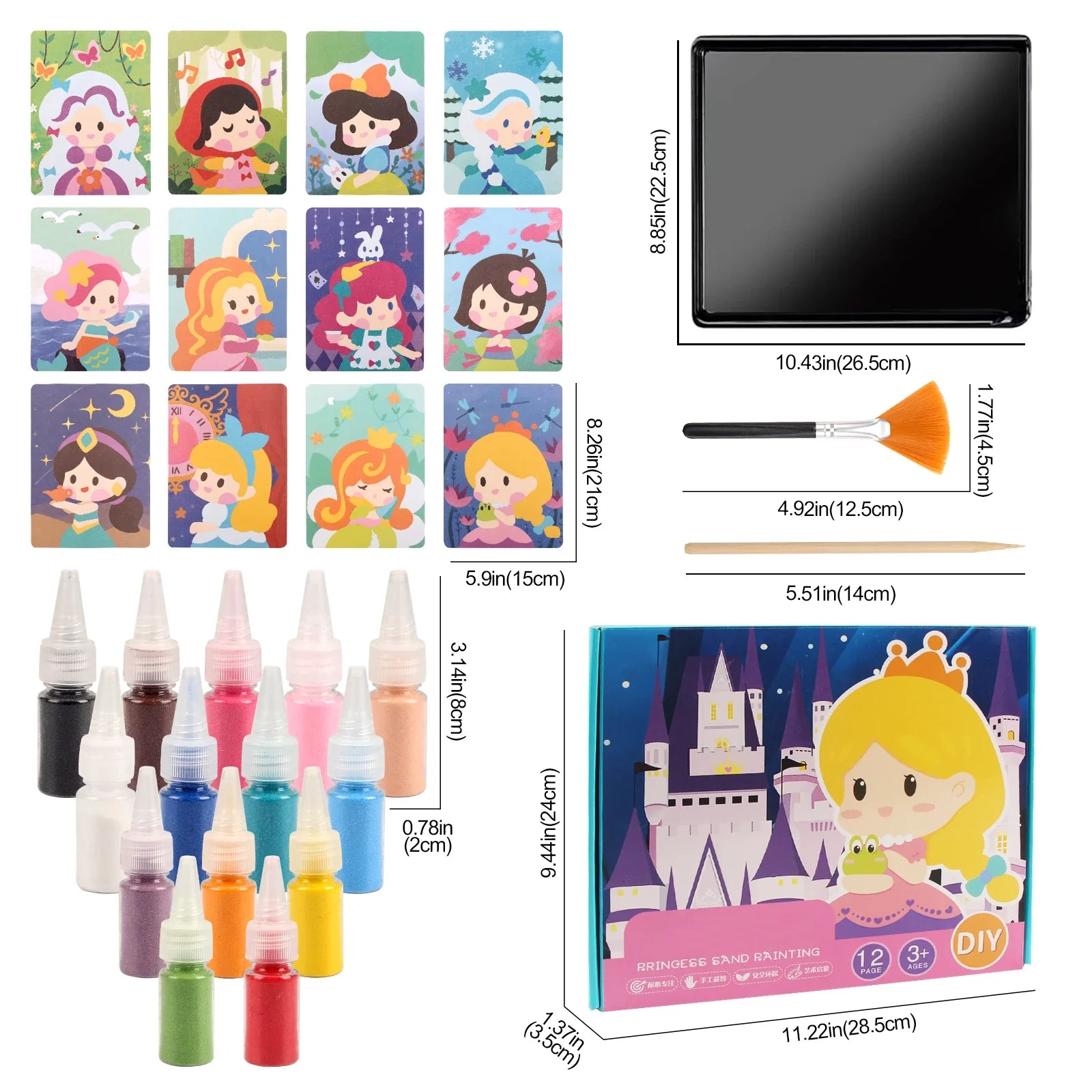 Princess Sand Art Kit with 14 colors, 12 painting cards, brushes and tray by Perfecsy on Tampa Home & Garden Store