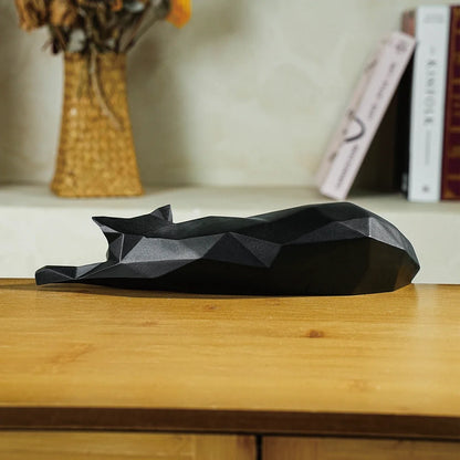 Perfecsy black geometric cat statue lying cat desk decor for modern home office on Tampa Home & Garden Store