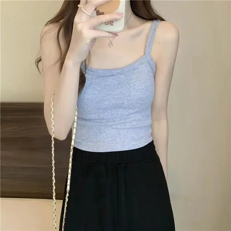 Women crop top gray sleeveless camisole ribbed knit fabric UpTrend Deals on Tampa Home & Garden Store