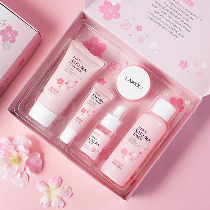 LAIKOU Sakura 5-piece skincare set in pink floral gift box with cleanser, serum, toner by Silcy Skin on Tampa Home & Garden Store