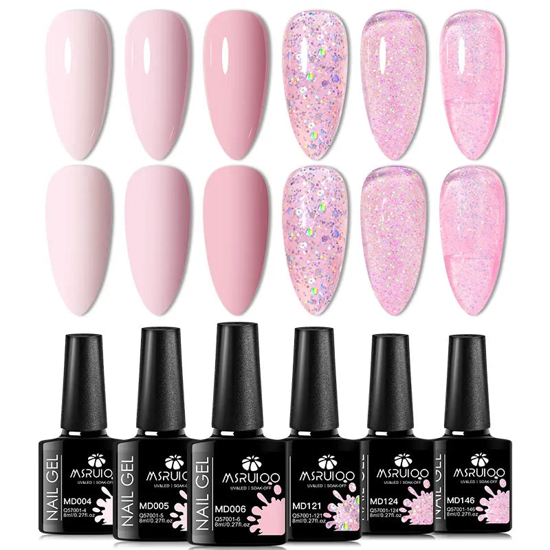 Silcy Skin 6pc Nail Gel Polish Set with pinks and glitter pinks, six bottles UV gel polishes on Tampa Home & Garden Store