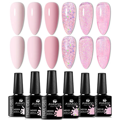 Silcy Skin 6pc Nail Gel Polish Set with pinks and glitter pinks, six bottles UV gel polishes on Tampa Home & Garden Store
