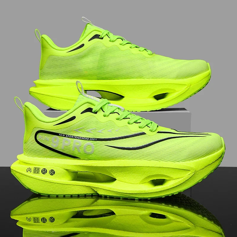 Running Shoes Cushioned Carbon Board Trainer EstaliosFit neon lime pair with thick midsole on Tampa Home & Garden Store
