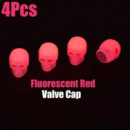 ABS Skull Valve Caps set, fluorescent red, 4 pcs by BikerZoneZ on Tampa Home & Garden Store