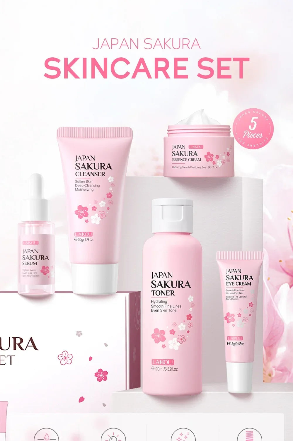 LAIKOU Sakura 5-piece pink skincare set on Tampa Home & Garden Store