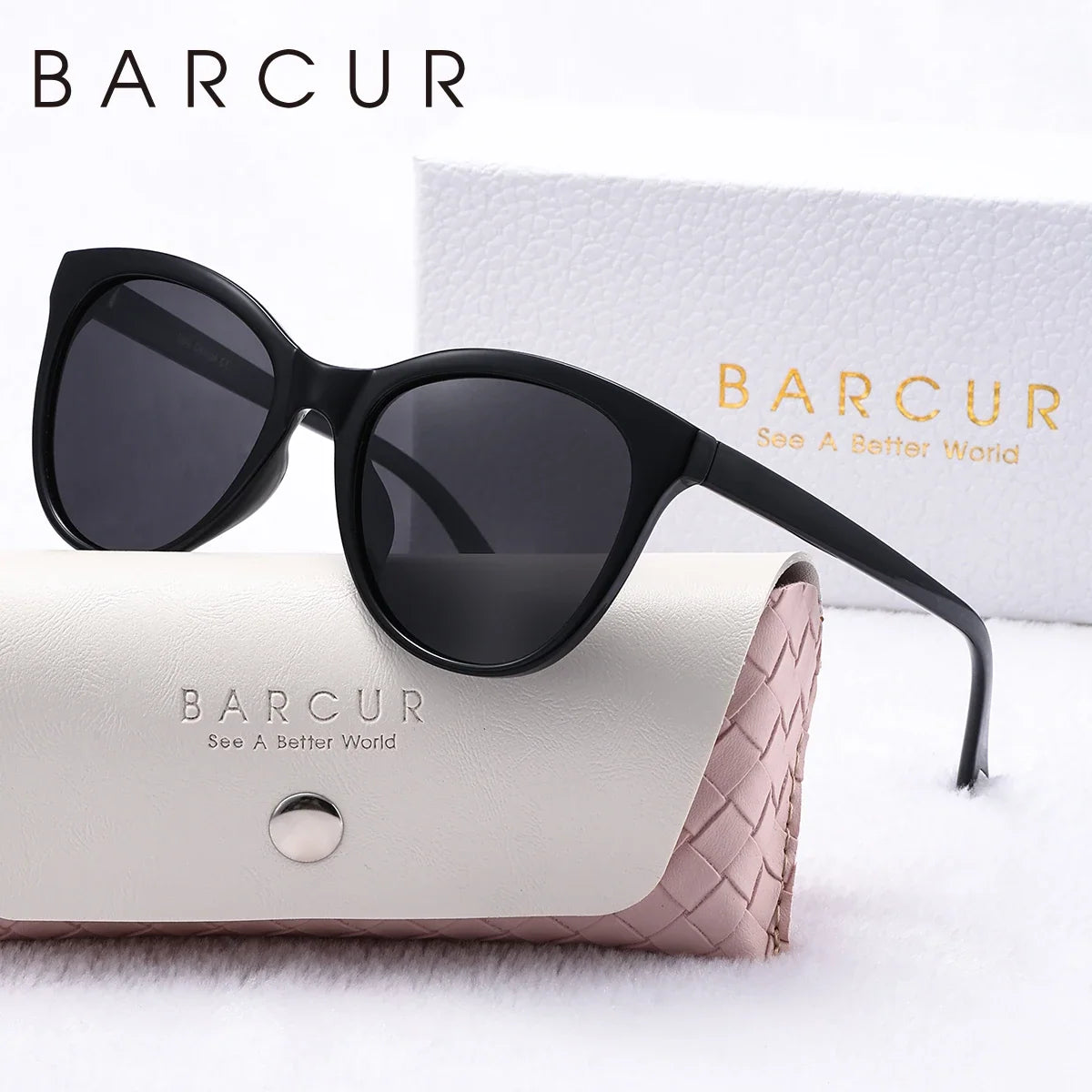 BARCUR women's cat-eye sunglasses black frame with dark gradient polarized UV400 lenses on Tampa Home & Garden Store