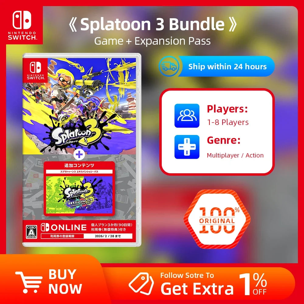 Splatoon 3 Bundle Nintendo Switch game case with expansion pass card, 2-item physical set on Tampa Home & Garden Store