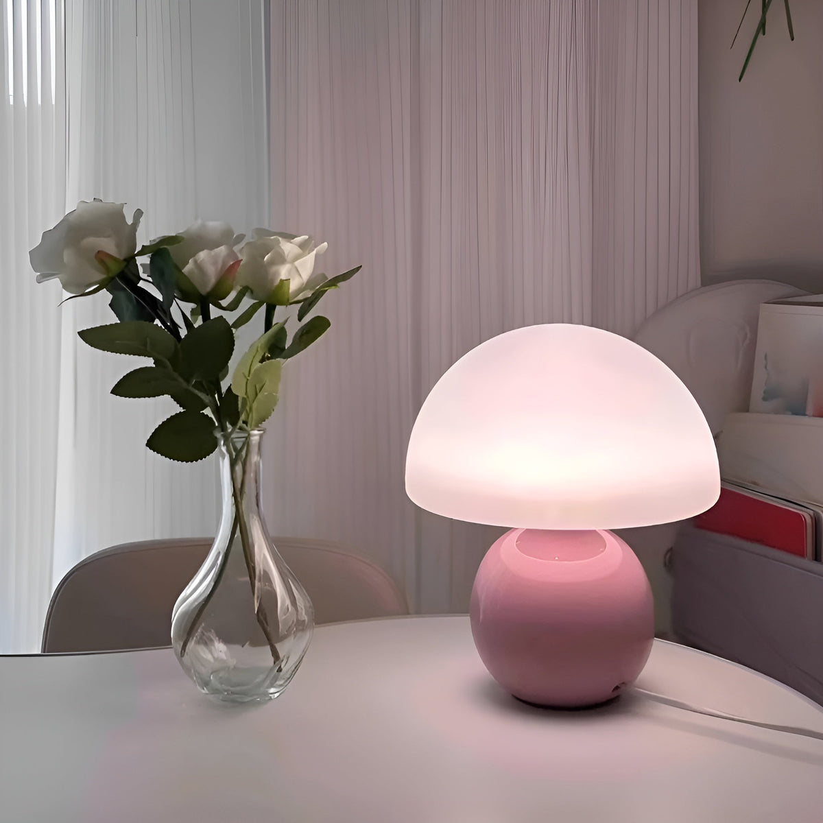 USB Mushroom Lamp by Moktan Sabai, pink glass ambient night light table lamp on Tampa Home & Garden Store