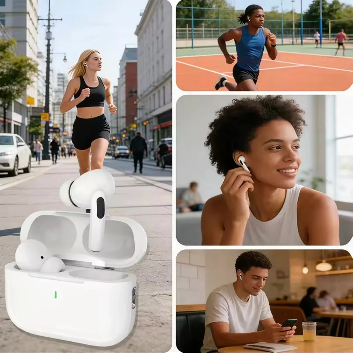 UEESFIT A5 white wireless earbuds with charging case; ENC noise cancelling sport headsets on Tampa Home & Garden Store