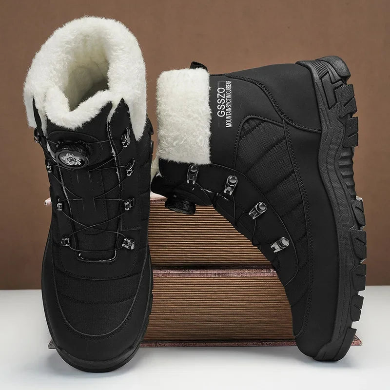 Pair of Mens Winter Snow Boots by UpTrend Deals, black insulated boots with white shearling on Tampa Home & Garden Store