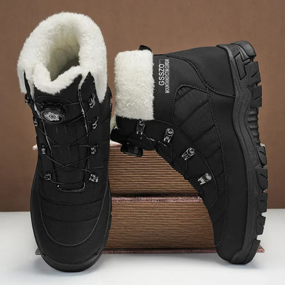 Pair of Mens Winter Snow Boots by UpTrend Deals, black insulated boots with white shearling on Tampa Home & Garden Store