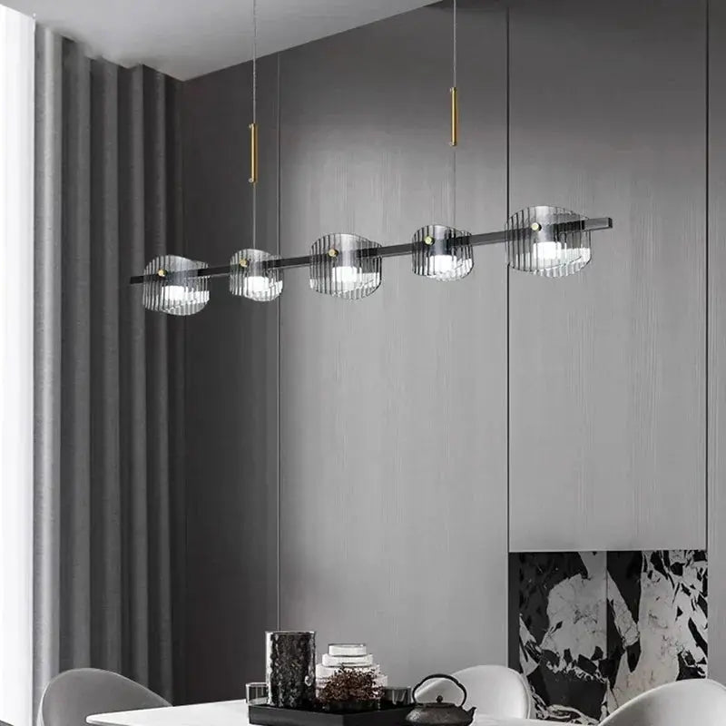 DecorBites 5-light LED pendant chandelier with black rod, gold accents and glass globes on Tampa Home & Garden Store