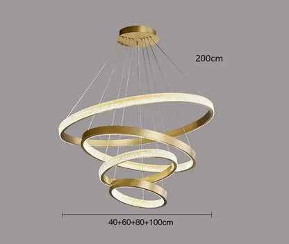 DecorBites LED pendant chandelier with gold spiraled rings, modern living room lighting on Tampa Home & Garden Store