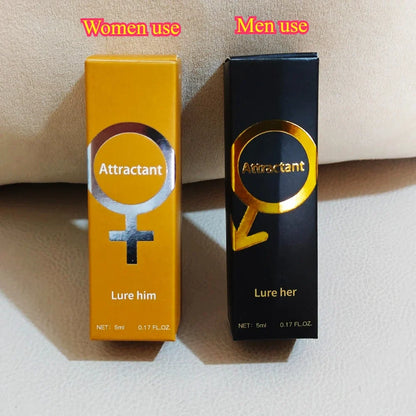 Pair of pheromone attractant body spray boxes, orange Lure him and black Lure her, each 5 ml on Tampa Home & Garden Store