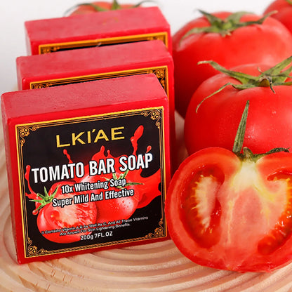 LKIAE Tomato Bar Soap red handmade bar with tomato label 200g for face and body Silcy Skin on Tampa Home & Garden Store