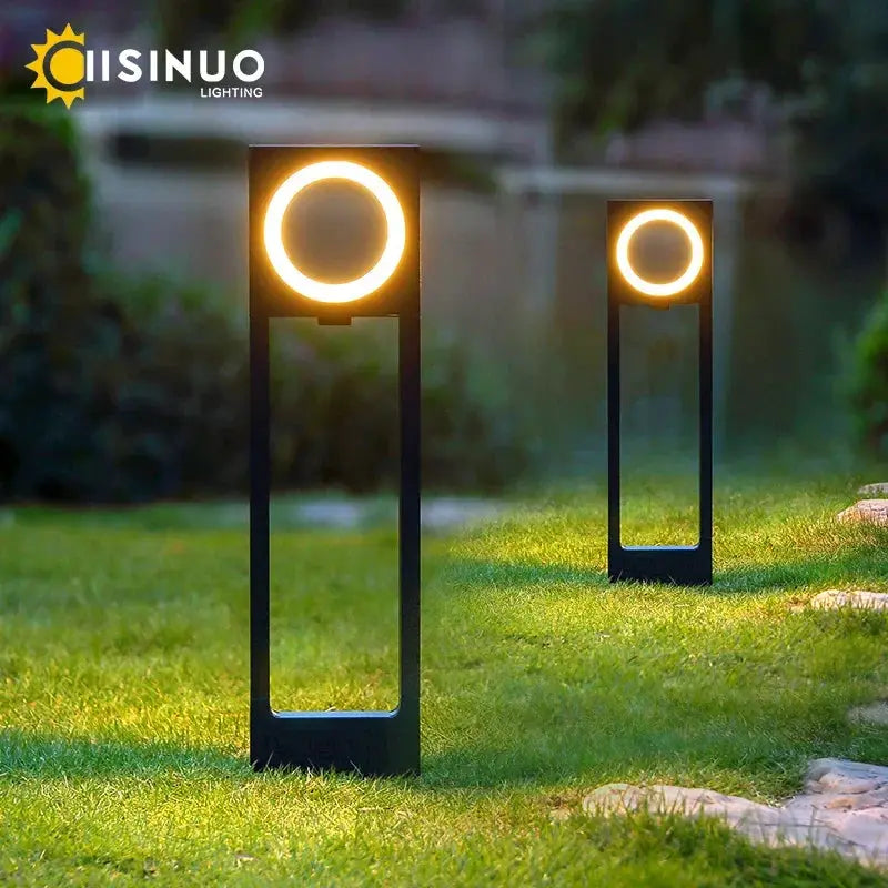 DecorBites LED Path Light 12W aluminum pillar, warm white ring glow, set of 2 on Tampa Home & Garden Store