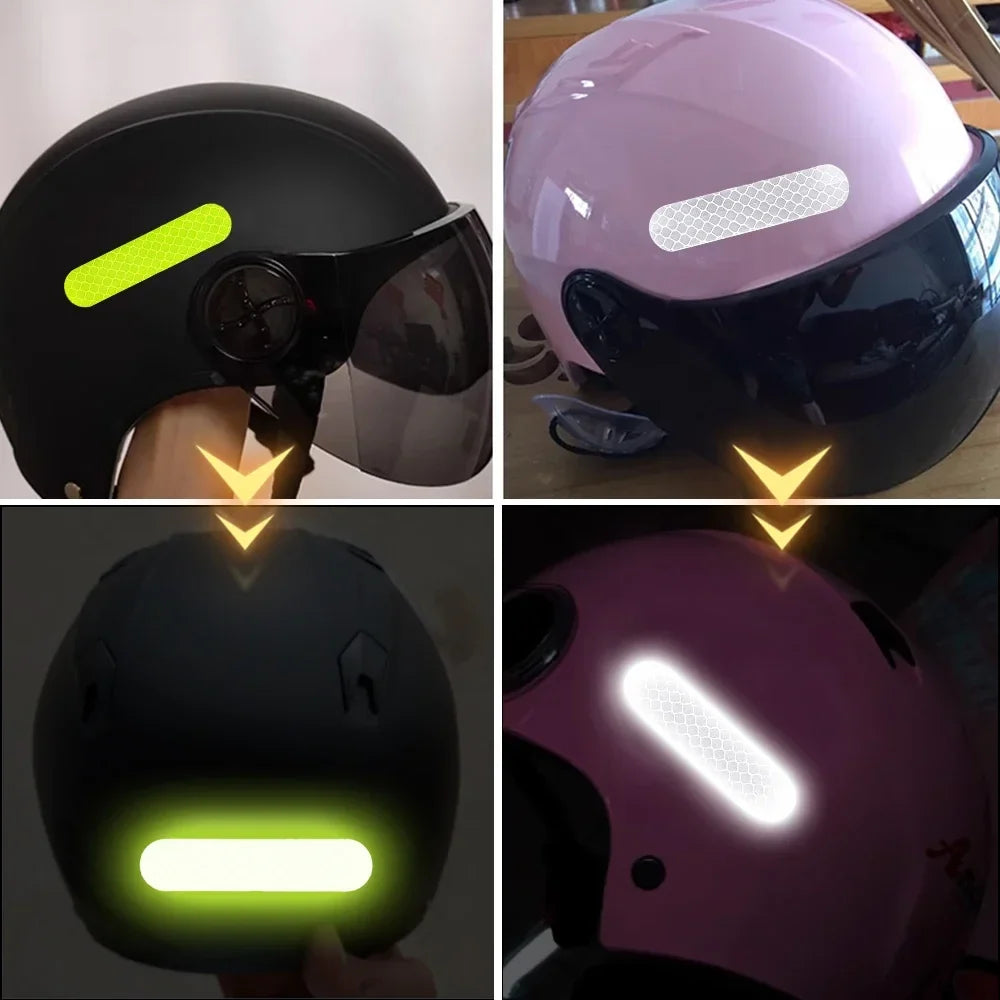 Helmet reflective stickers neon yellow and white on black and pink helmets 4pc BikerZoneZ on Tampa Home & Garden Store