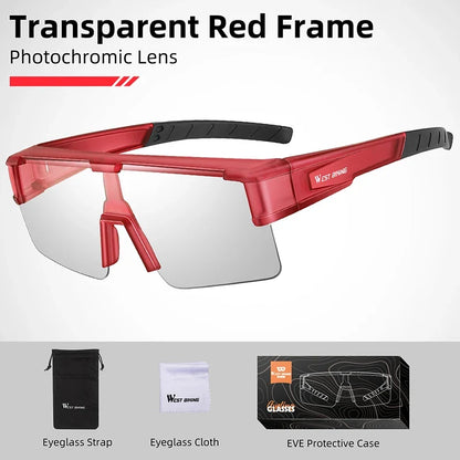 WEST BIKING red translucent cycling sunglasses with photochromic UV400 lenses; includes case on Tampa Home & Garden Store