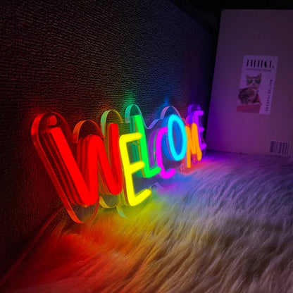 Welcome neon sign, rainbow multicolor USB powered wall lamp by Perfecsy decor on Tampa Home & Garden Store