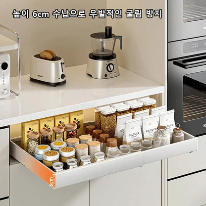 DecorBites Kitchen Drawer Organizer with Slide Rails, pull-out pantry with jars and packets on Tampa Home & Garden Store