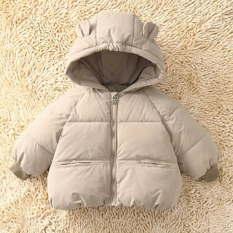 Kids Winter Down Jacket hooded parka beige, down puffer with zipper for boys & girls on Tampa Home & Garden Store