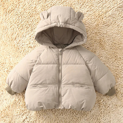 Kids Winter Down Jacket hooded parka beige, down puffer with zipper for boys & girls on Tampa Home & Garden Store