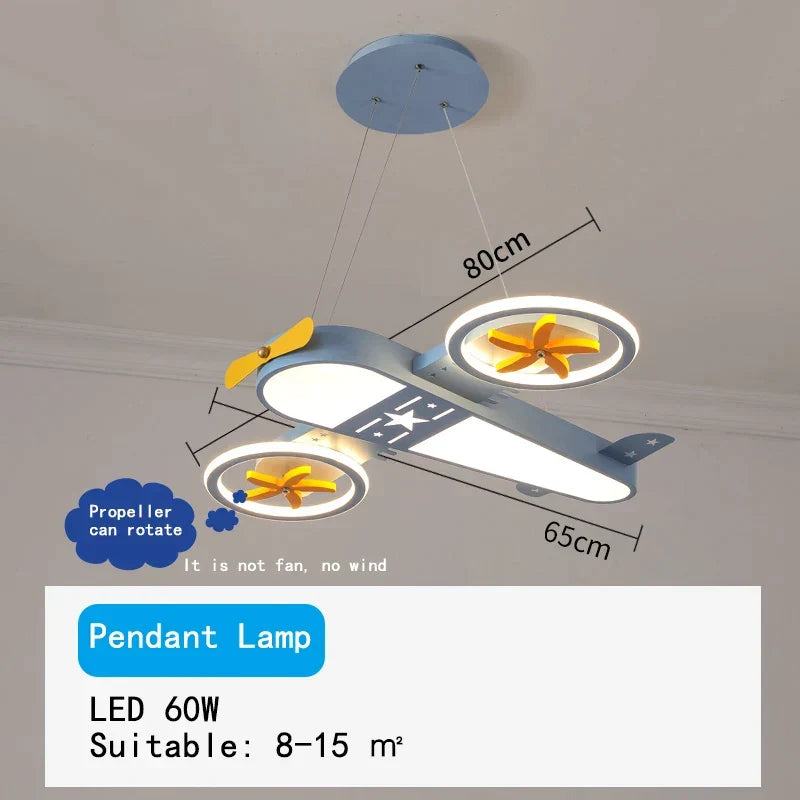 DecorBites airplane ceiling light with blue body, yellow propellers and dimmable LED rings on Tampa Home & Garden Store