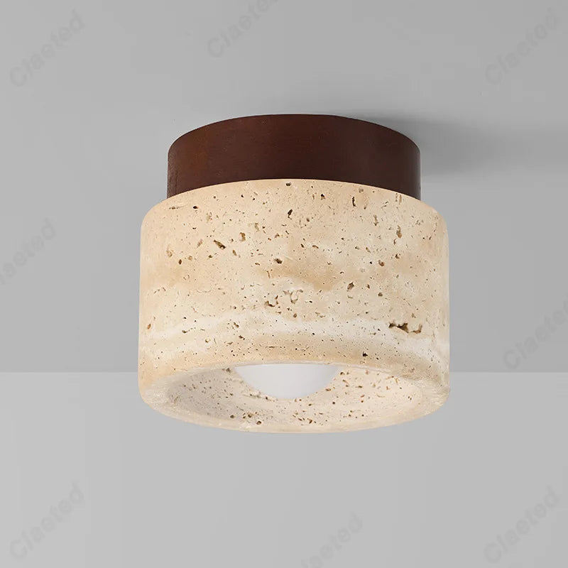 Perfecsy LED cave ceiling lamp with cream speckled travertine shade and brown mount on Tampa Home & Garden Store