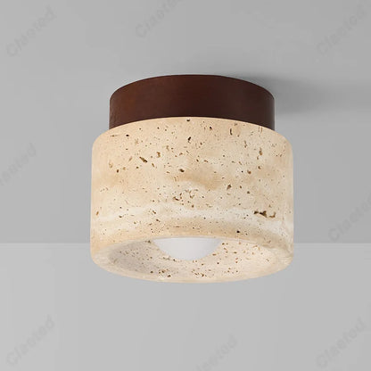Perfecsy LED cave ceiling lamp with cream speckled travertine shade and brown mount on Tampa Home & Garden Store