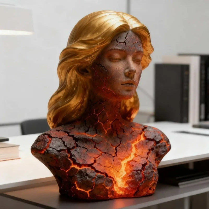 Blazing Maiden Figurine by Perfecsy, lava-cracked red flame gothic statue for decor on Tampa Home & Garden Store