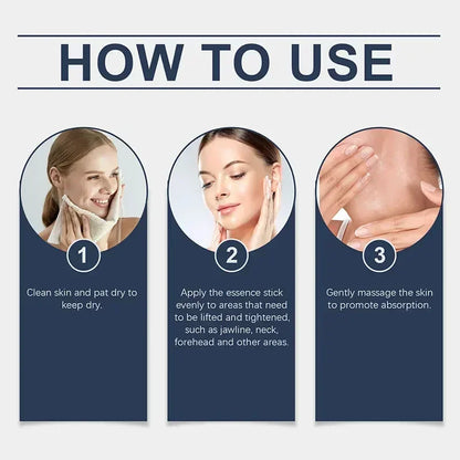 Silcy Skin Retinol Hyaluronic Acid Stick how-to infographic with 3-step navy panels on Tampa Home & Garden Store