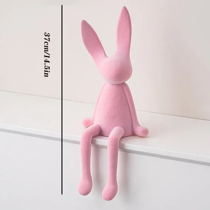 Perfecsy pink resin flocked rabbit statue handmade bunny decor for tabletop on Tampa Home & Garden Store