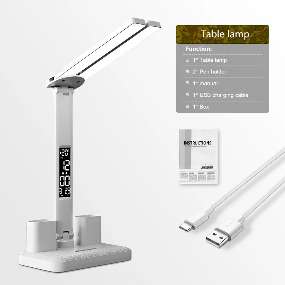 LED Eye Protection Desk Lamp Double Head Rechargeable Dimmable Light for Study