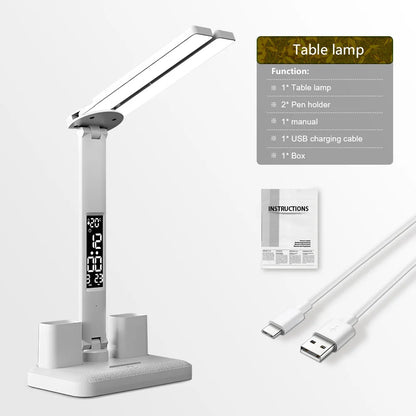 LED Eye Protection Desk Lamp Double Head Rechargeable Dimmable Light for Study