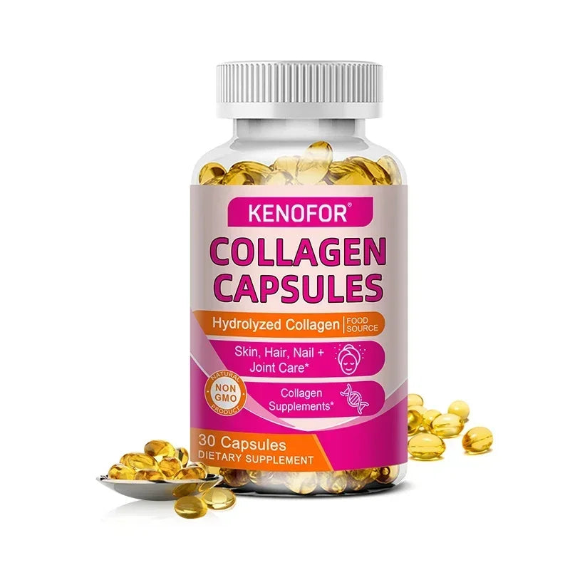 Kenofor 120 Hydrolyzed Collagen Capsules pink label softgels for skin, hair, nails & joints on Tampa Home & Garden Store