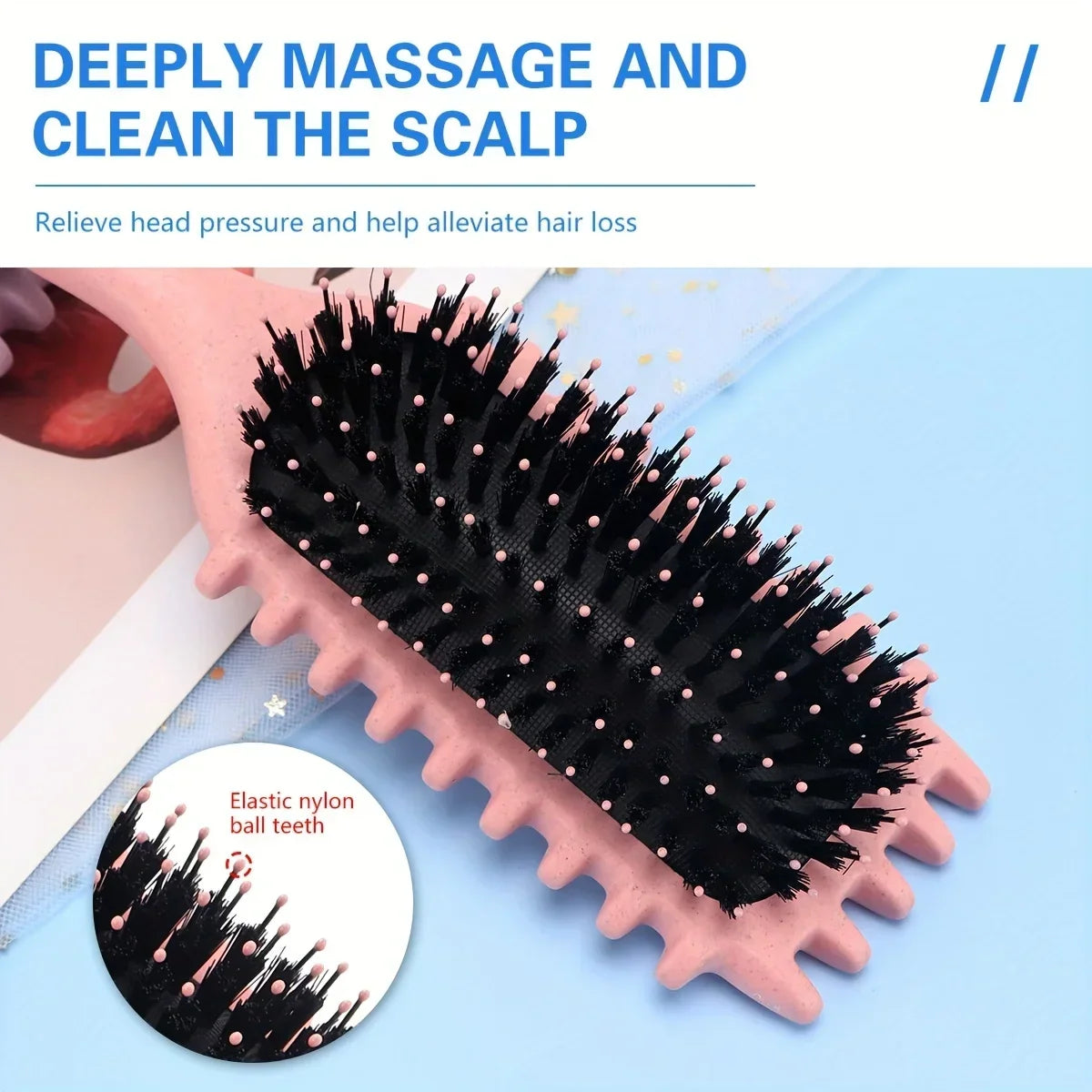 Pink detangling candy brush with nylon ball teeth and pink tips for curly hair scalp massage on Tampa Home & Garden Store