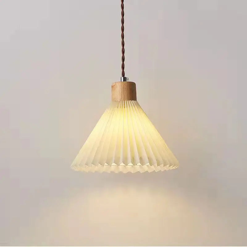 Retro pleated pendant light by Perfecsy with wooden top and cream fabric shade on Tampa Home & Garden Store