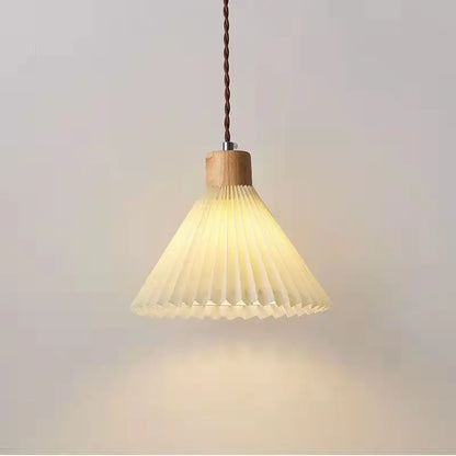 Retro pleated pendant light by Perfecsy with wooden top and cream fabric shade on Tampa Home & Garden Store