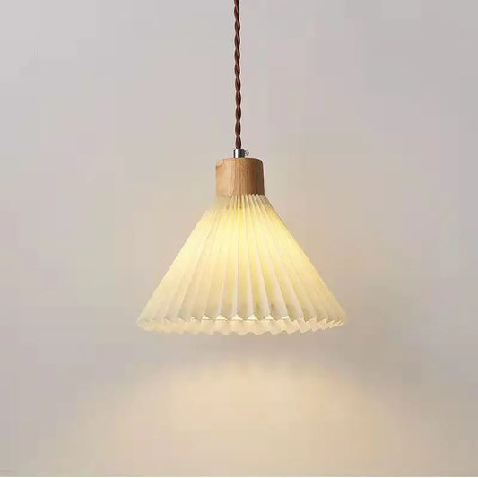 Retro pleated pendant light by Perfecsy with wooden top and cream fabric shade on Tampa Home & Garden Store