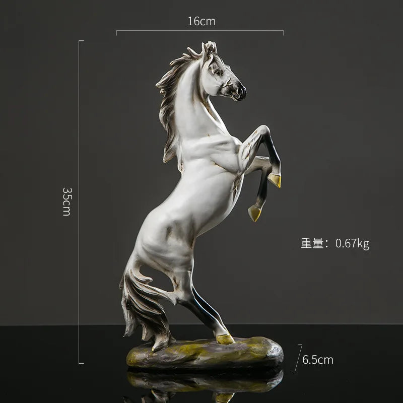 Perfecsy European Style horse sculpture, white resin rearing horse on base, desktop decor on Tampa Home & Garden Store