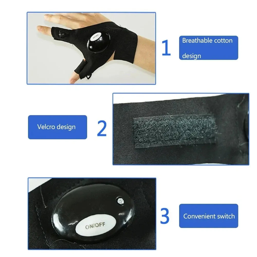LED Flashlight Running Gloves – Waterproof Fingerless Gloves for Cycling & Hiking