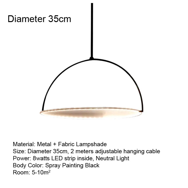 DecorBites Kepler Fabric Pendant Lamp black metal arc with fabric shade 35cm dia LED on Tampa Home & Garden Store