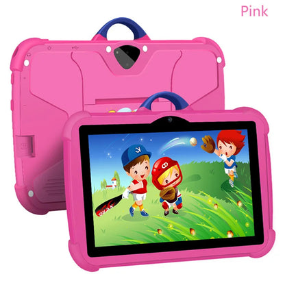 Pink 7-inch kids tablet in cartoon-pattern rugged case with blue handle FLIPSTYLEZLLC on Tampa Home & Garden Store