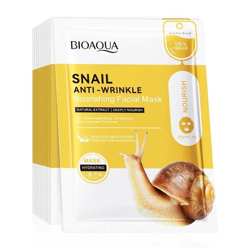 BIOAQUA snail facial sheet mask, 10 pcs, yellow packaging, anti-wrinkle nourishing on Tampa Home & Garden Store