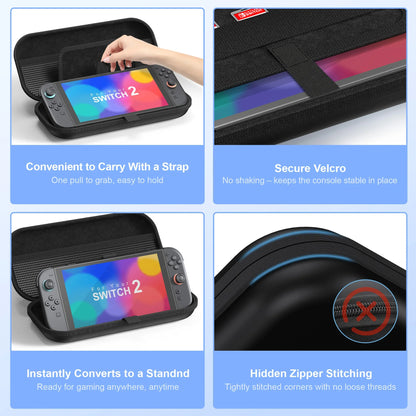 Nintendo Switch 2 hard carrying case in black with PU shockproof shell and interior strap on Tampa Home & Garden Store