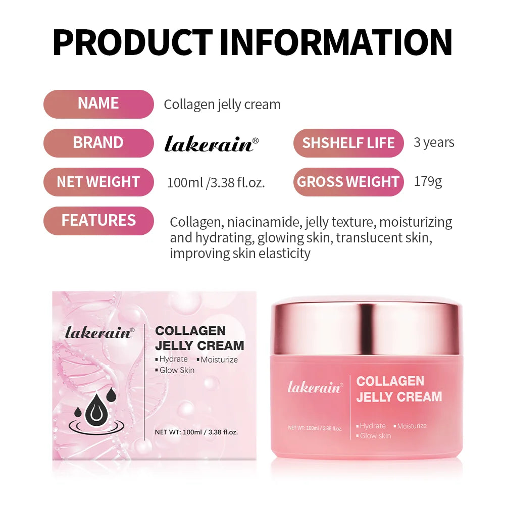 Collagen Jelly Cream pink jar and box by lakerain, niacinamide hydration skincare on Tampa Home & Garden Store