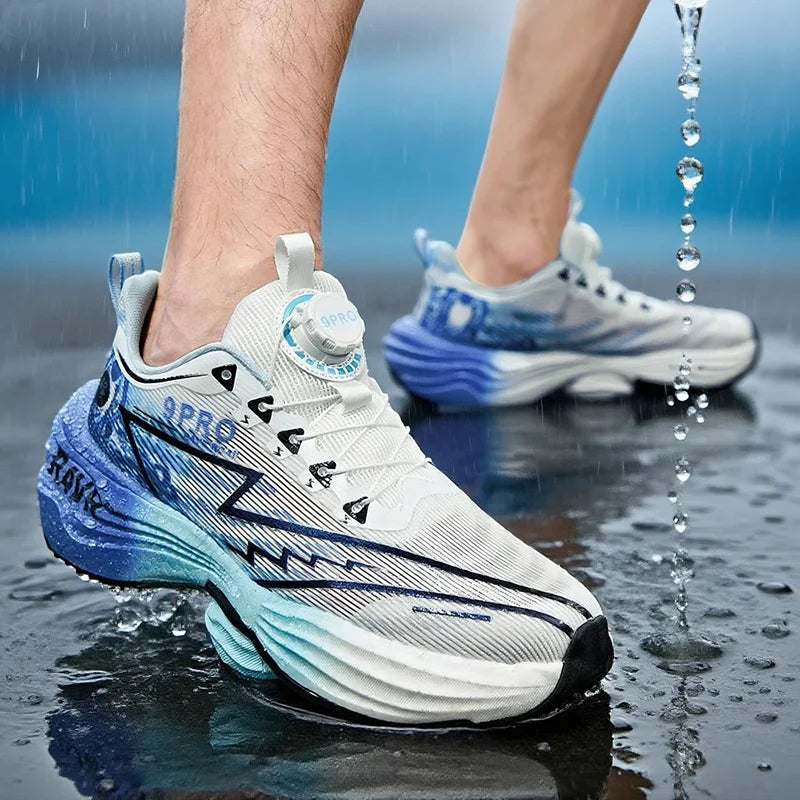 Running Shoes EstaliosFit carbon plate cushioned white upper with blue gradient midsole shoes on Tampa Home & Garden Store