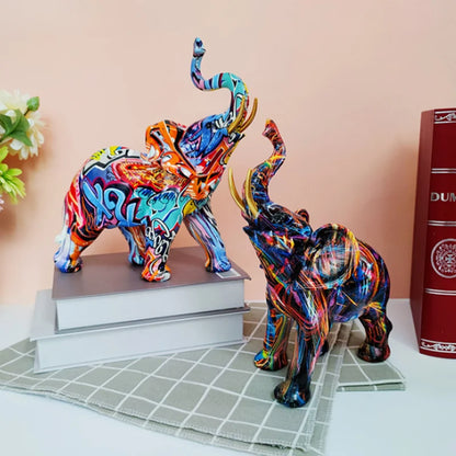 Perfecsy graffiti elephant sculptures, 2 colorful resin figurines for home decor on Tampa Home & Garden Store