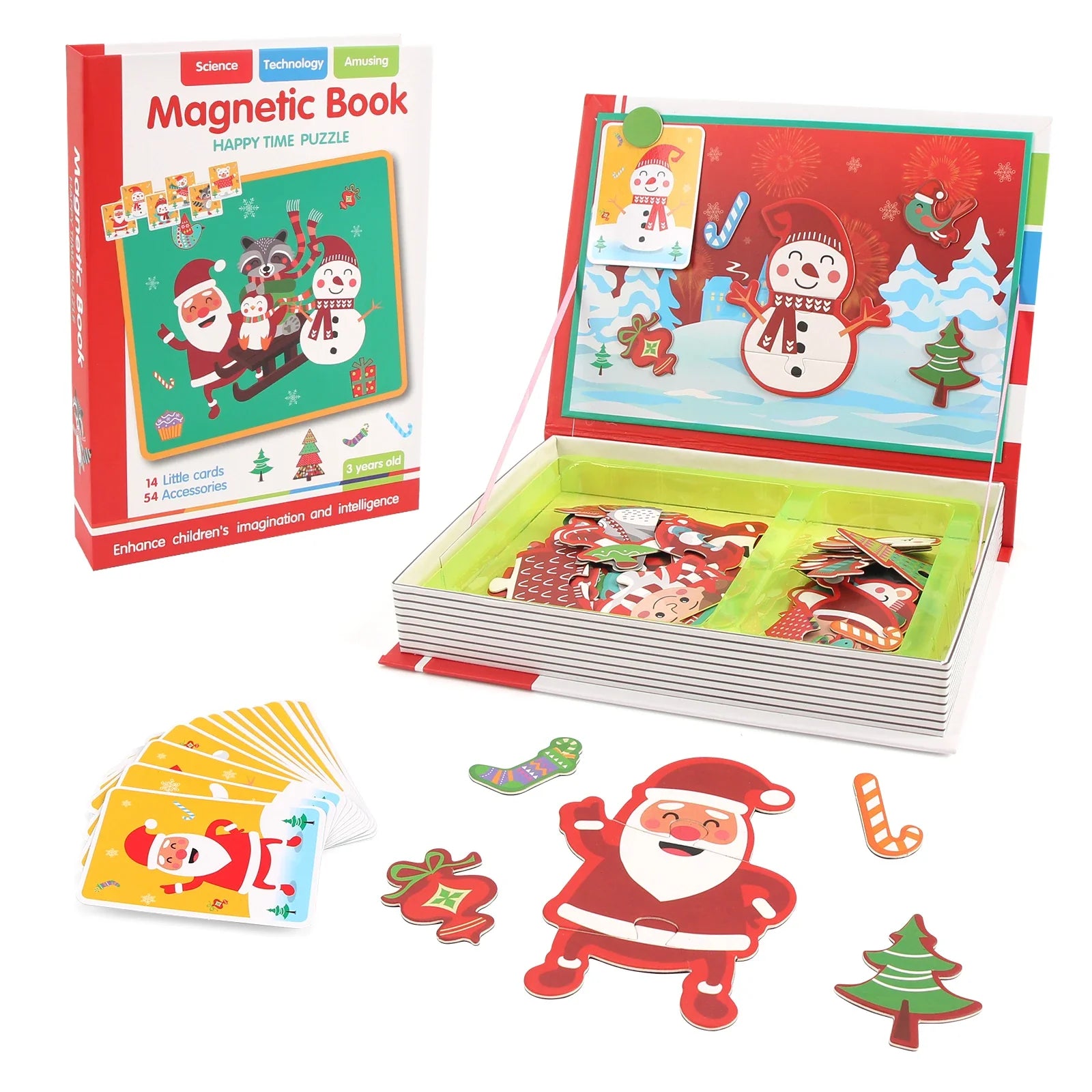 Kids magnetic book puzzle set by Perfecsy with 3D Santa and snowman scenes in a red box on Tampa Home & Garden Store