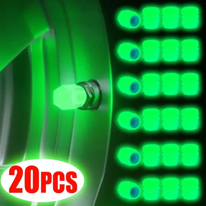 Luminous valve stem caps, 20pcs, green LED glow, dustproof for bikes on Tampa Home & Garden Store